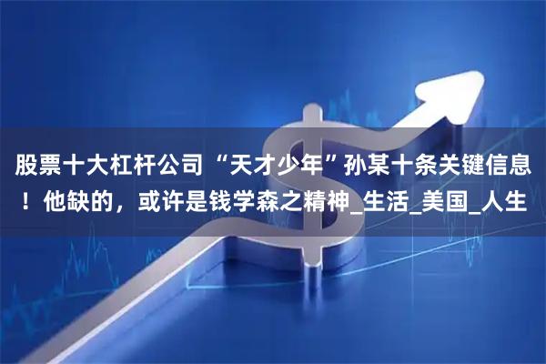 股票十大杠杆公司 “天才少年”孙某十条关键信息！他缺的，或许是钱学森之精神_生活_美国_人生